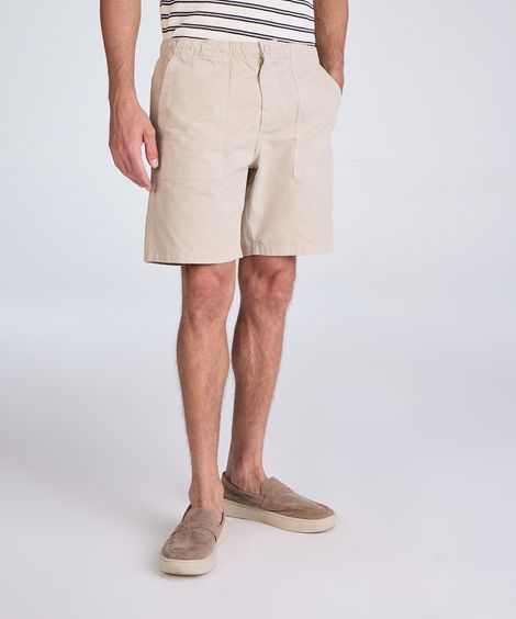 bermuda jogger masculina de sarja com bolsos bege