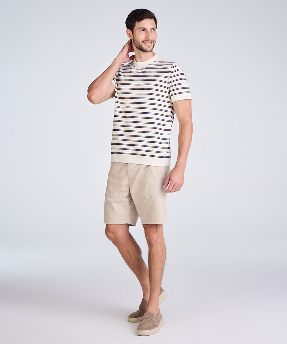 bermuda jogger masculina de sarja com bolsos bege