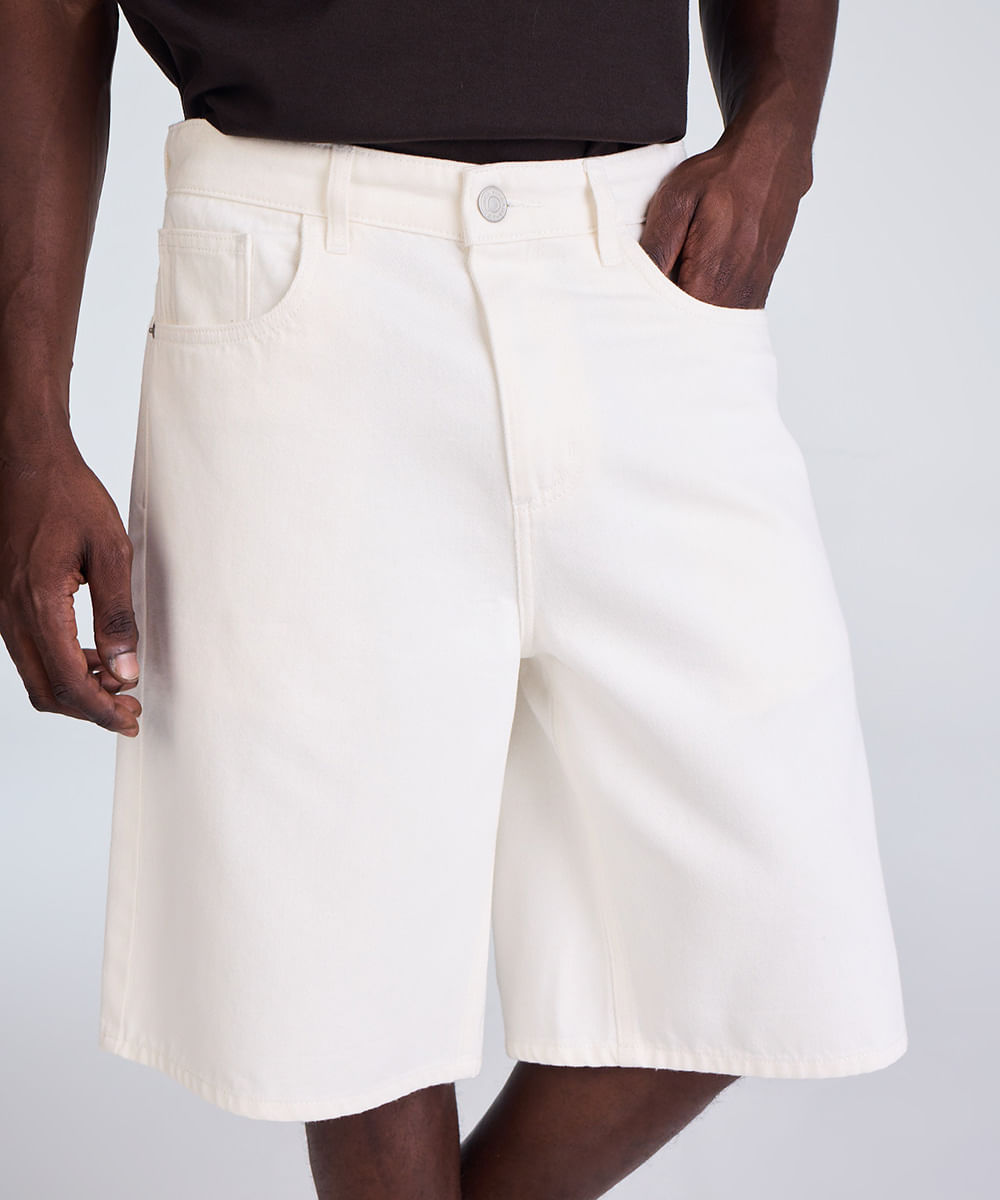 bermuda baggy masculina de sarja off white