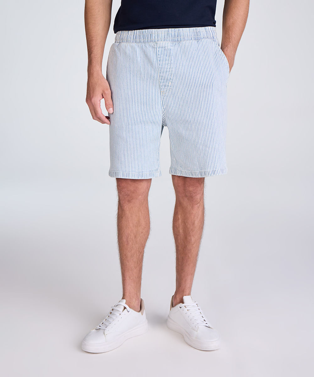 bermuda jogger masculina jeans listrada azul