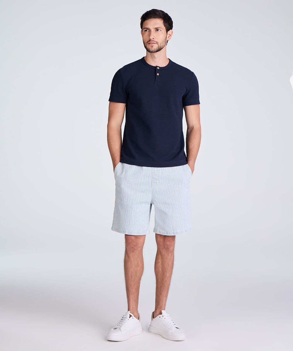 bermuda jogger masculina jeans listrada azul