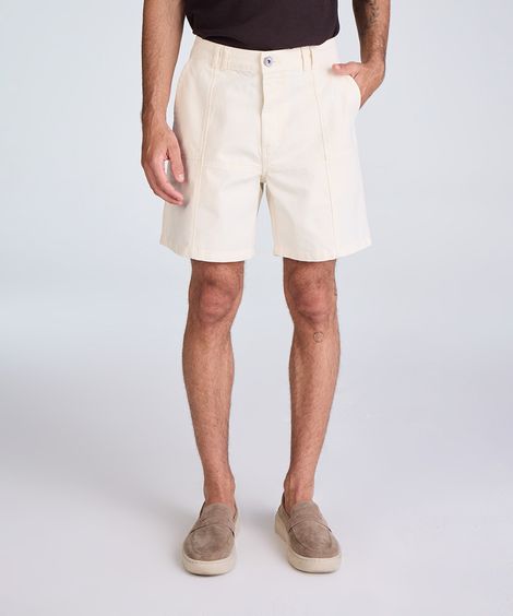 bermuda reta masculina de sarja com recorte off white