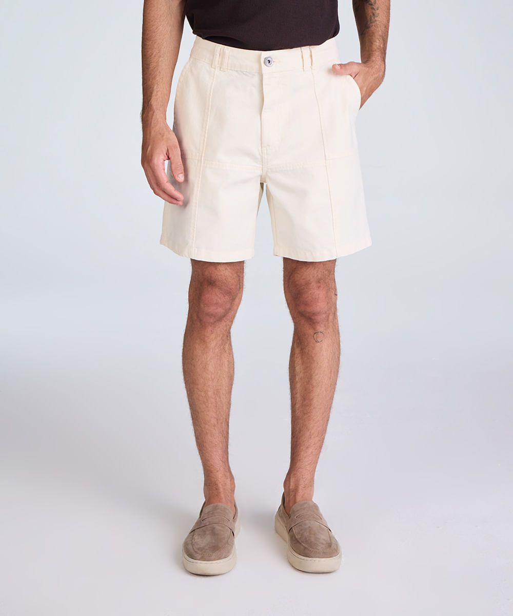 bermuda reta masculina de sarja com recorte off white