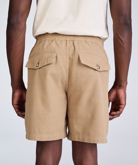 short jogger masculino de sarja texturizada bege