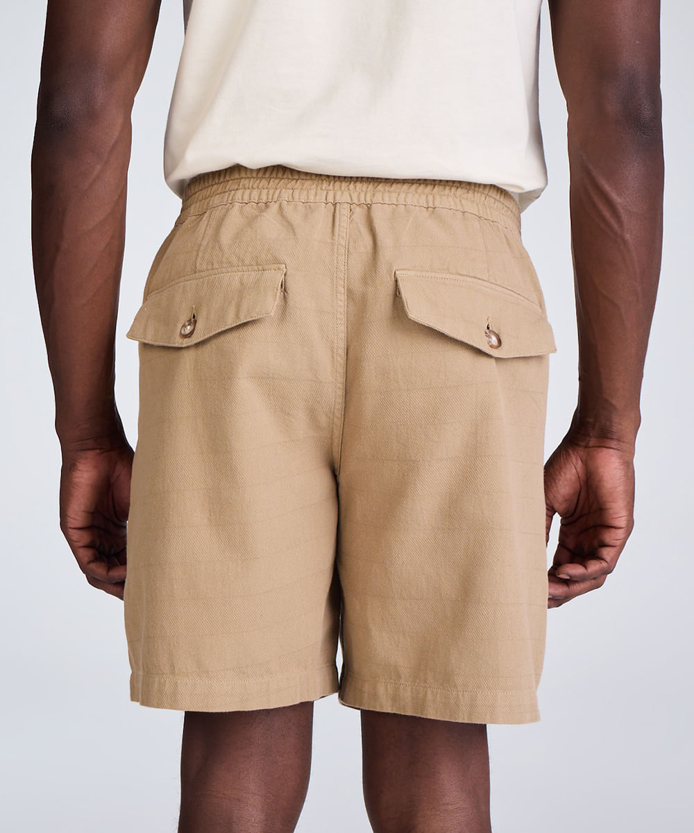 short jogger masculino de sarja texturizada bege