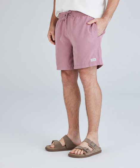 bermuda masculina em suede com bolsos elástico e cordão rosa