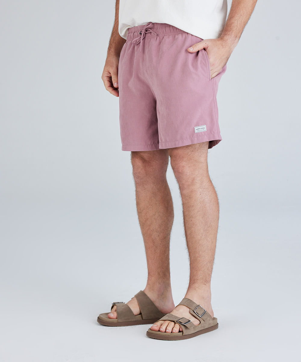 bermuda masculina em suede com bolsos elástico e cordão rosa