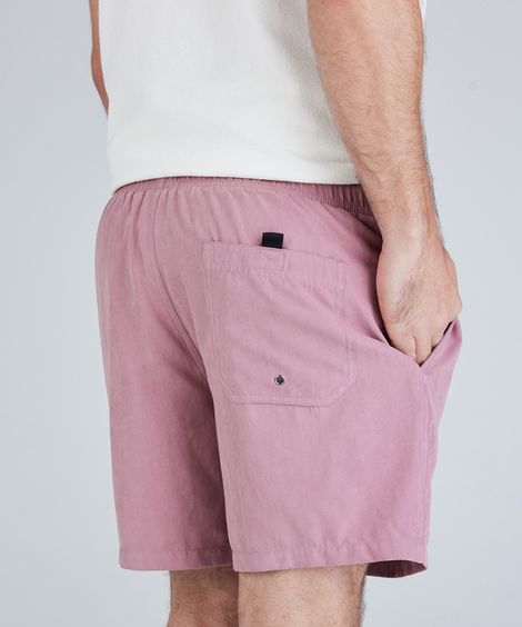 bermuda masculina em suede com bolsos elástico e cordão rosa
