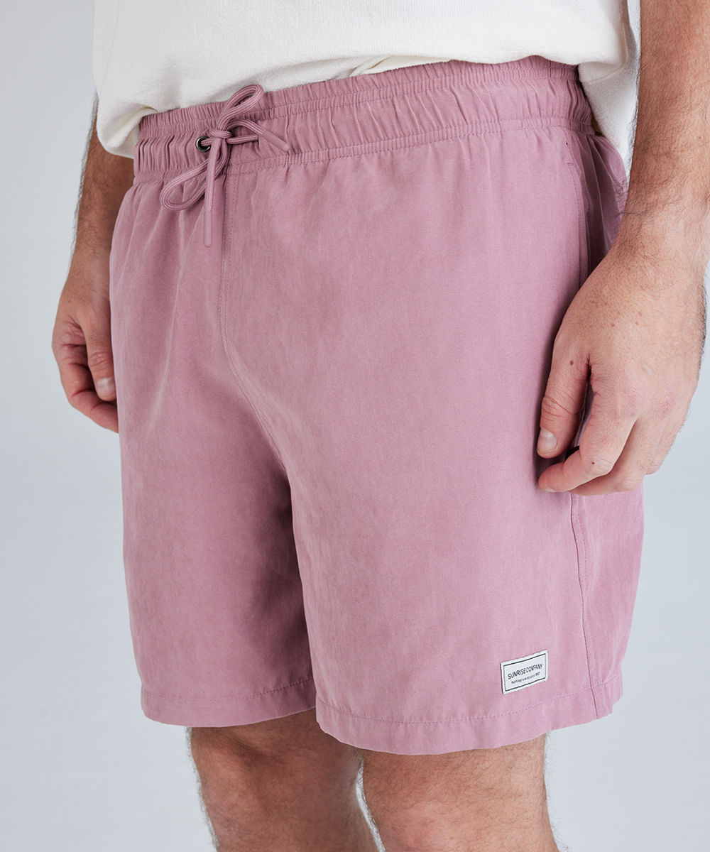 bermuda masculina em suede com bolsos elástico e cordão rosa