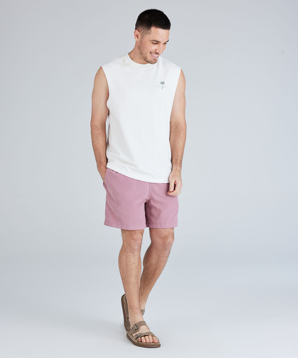 bermuda masculina em suede com bolsos elástico e cordão rosa