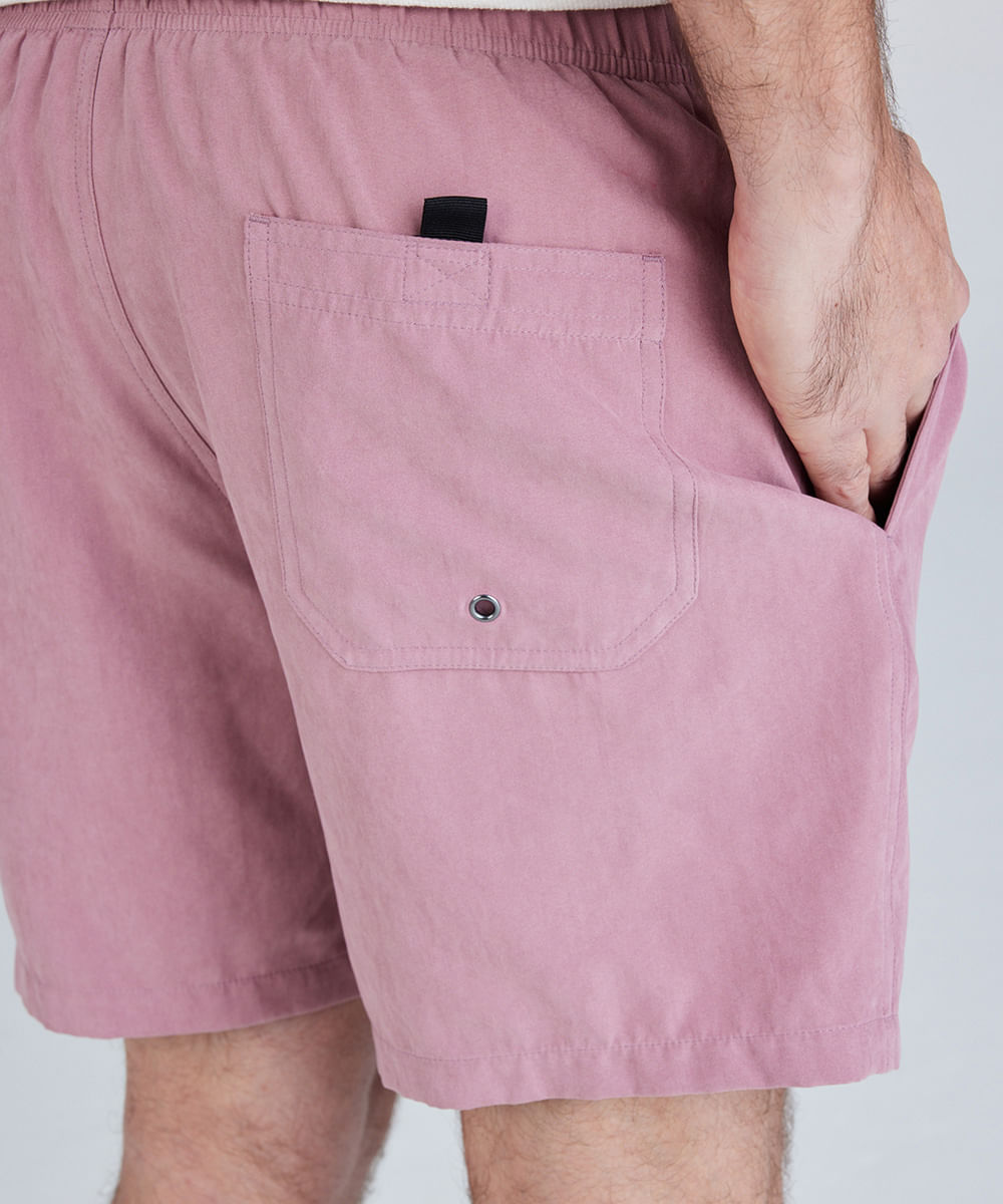 bermuda masculina em suede com bolsos elástico e cordão rosa