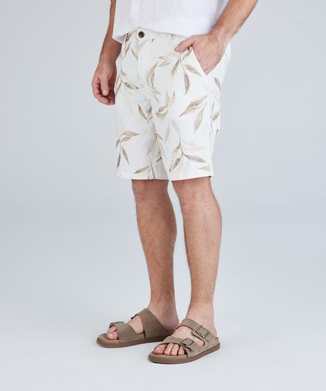 bermuda masculina de algodão com linho estampada bege