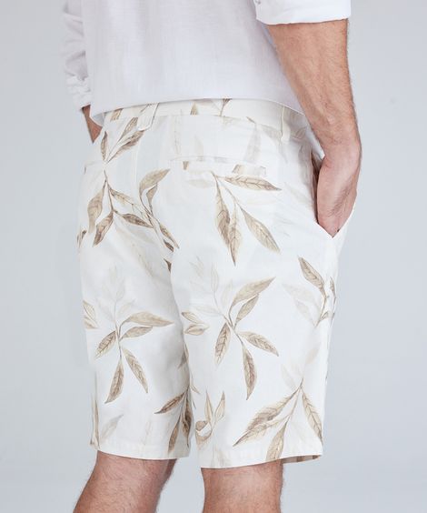 bermuda masculina de algodão com linho estampada bege