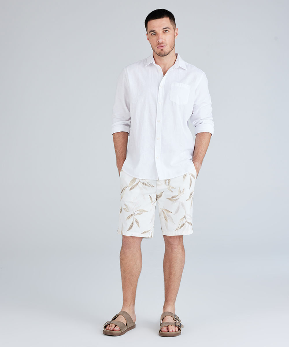 bermuda masculina de algodão com linho estampada bege
