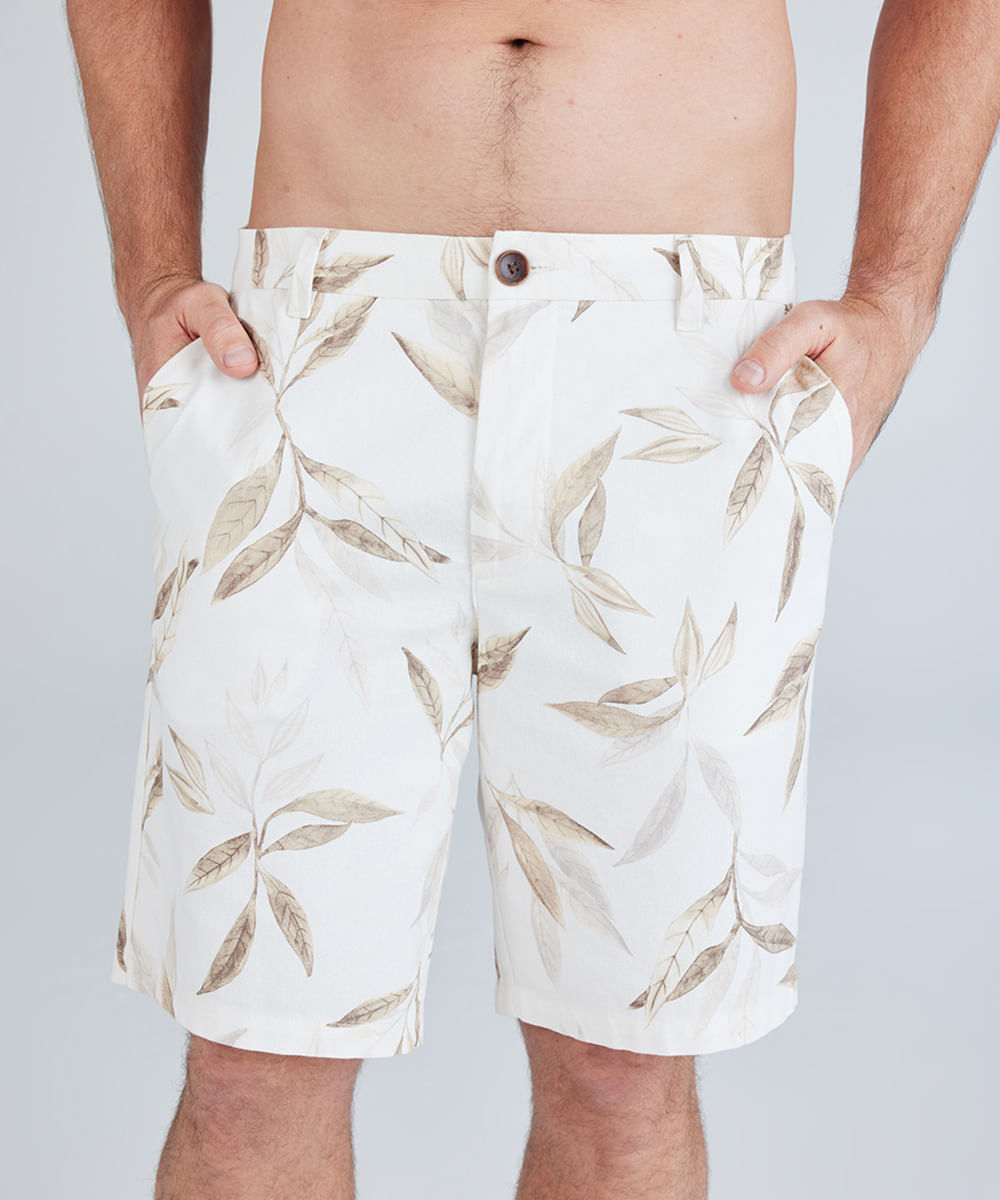 bermuda masculina de algodão com linho estampada bege