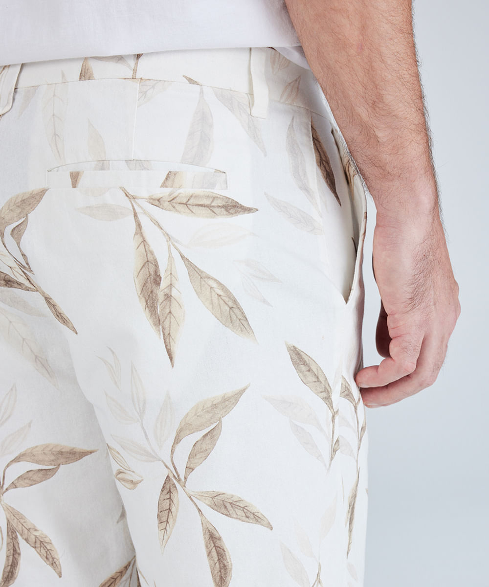 bermuda masculina de algodão com linho estampada bege