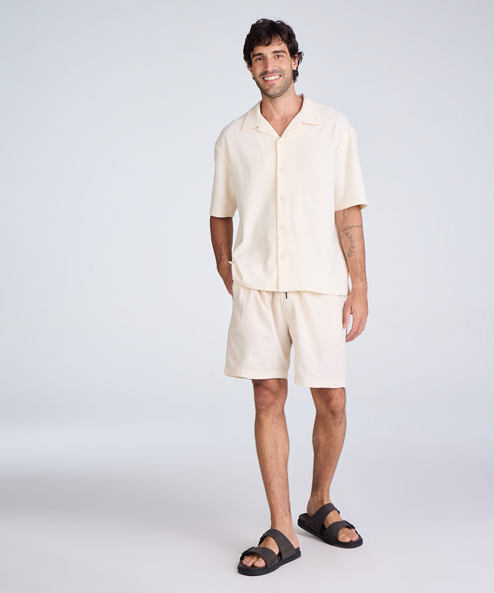 bermuda jogger masculina texturizada off white