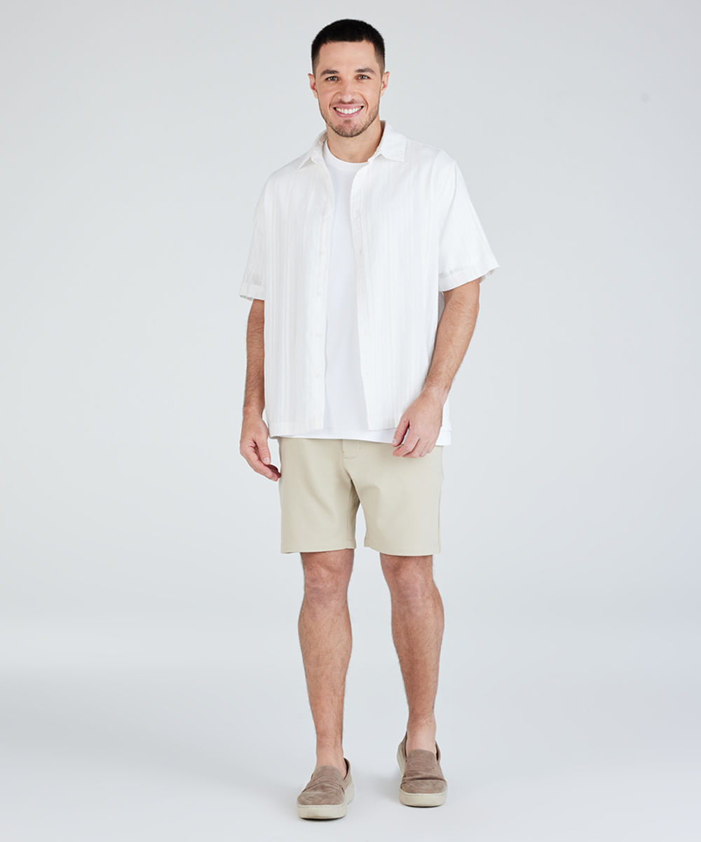 short reto de alfaiataria masculino texturizado bege