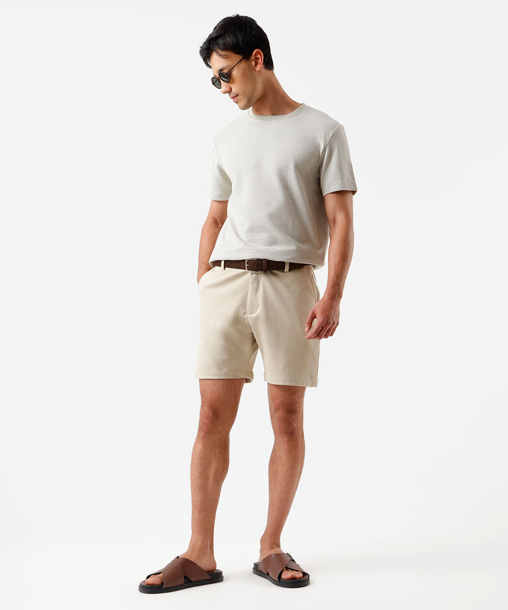 short reto de alfaiataria masculino texturizado bege