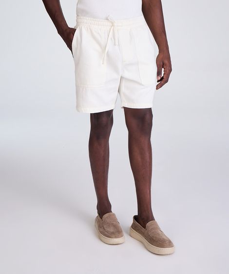 bermuda reta masculina de sarja cós elástico off white