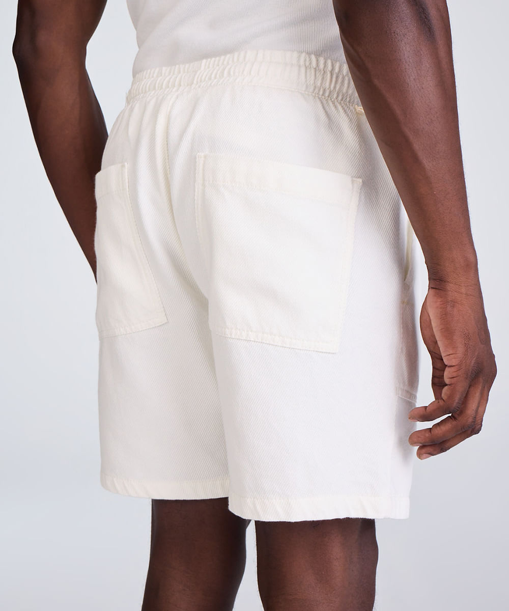 bermuda reta masculina de sarja cós elástico off white