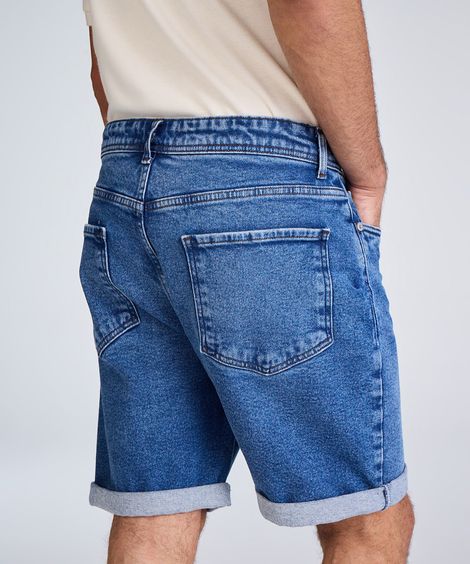 bermuda reta masculina jeans com barra dobrada azul