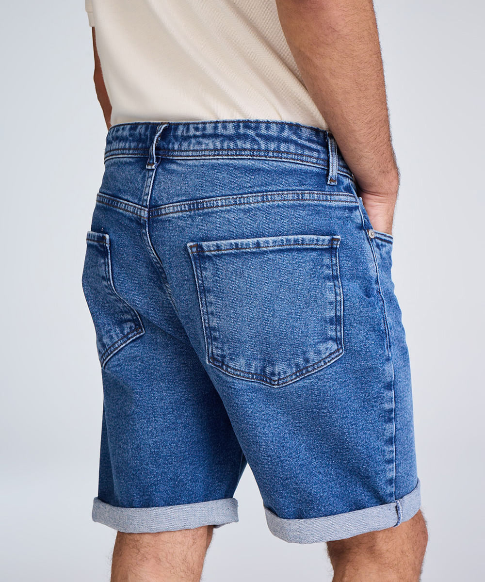 bermuda reta masculina jeans com barra dobrada azul