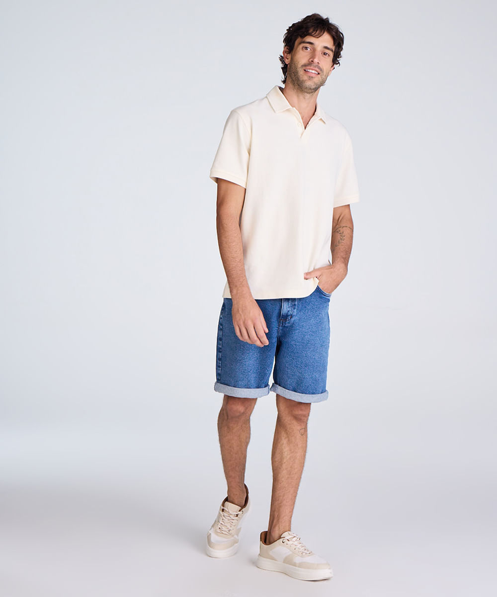 bermuda reta masculina jeans com barra dobrada azul