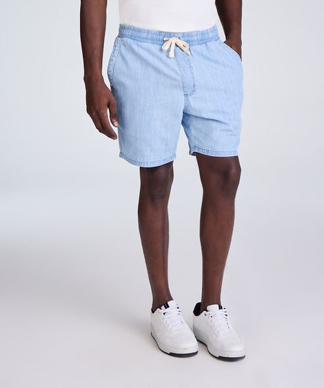 short jogger masculino jeans com linho azul