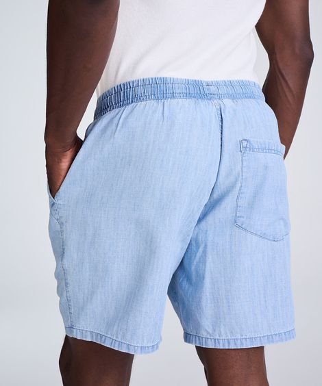 short jogger masculino jeans com linho azul