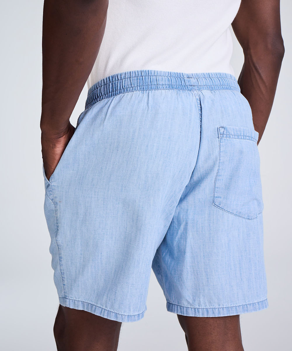 short jogger masculino jeans com linho azul
