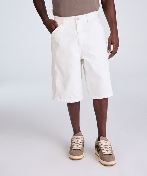 bermuda baggy masculina de sarja com recorte off white