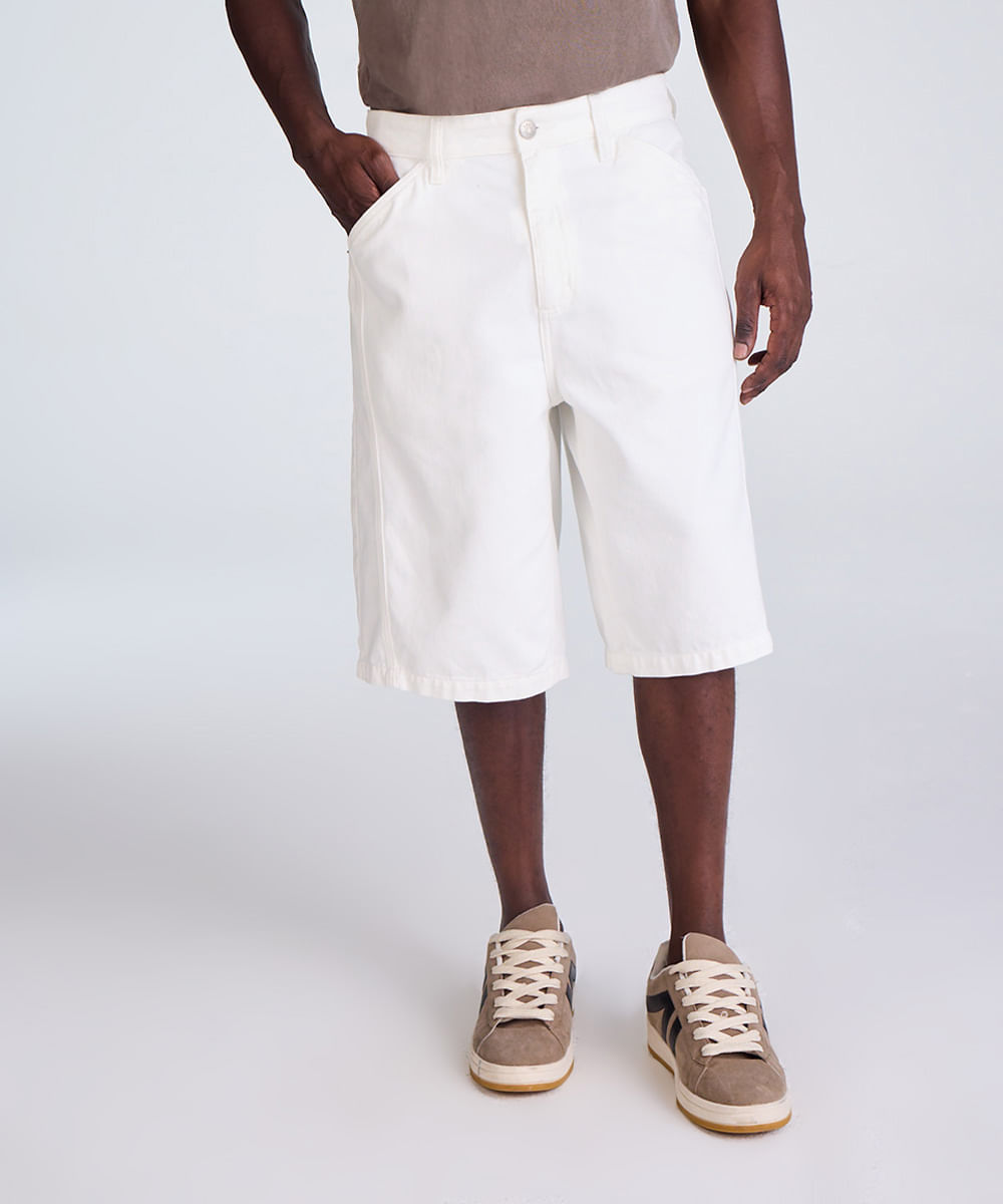 bermuda baggy masculina de sarja com recorte off white