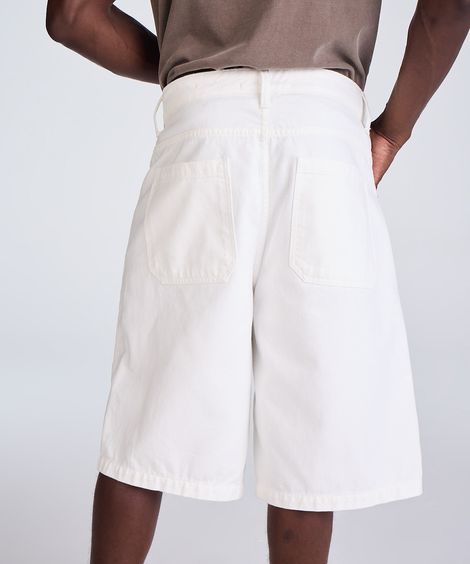 bermuda baggy masculina de sarja com recorte off white