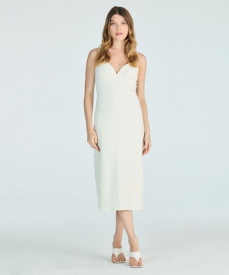 vestido midi feminino de laise decote v off white