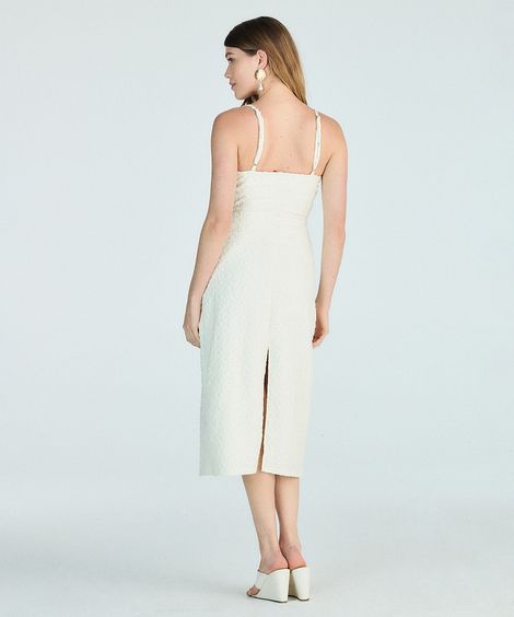 vestido midi feminino de laise decote v off white