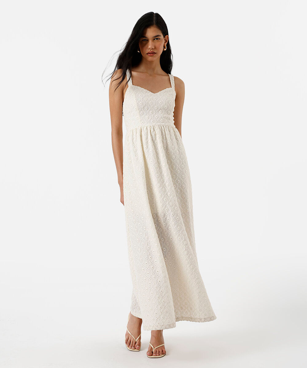 vestido midi feminino de laise decote v off white