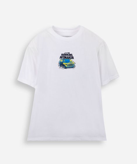 camiseta comfort juvenil de algodão stranger things off white