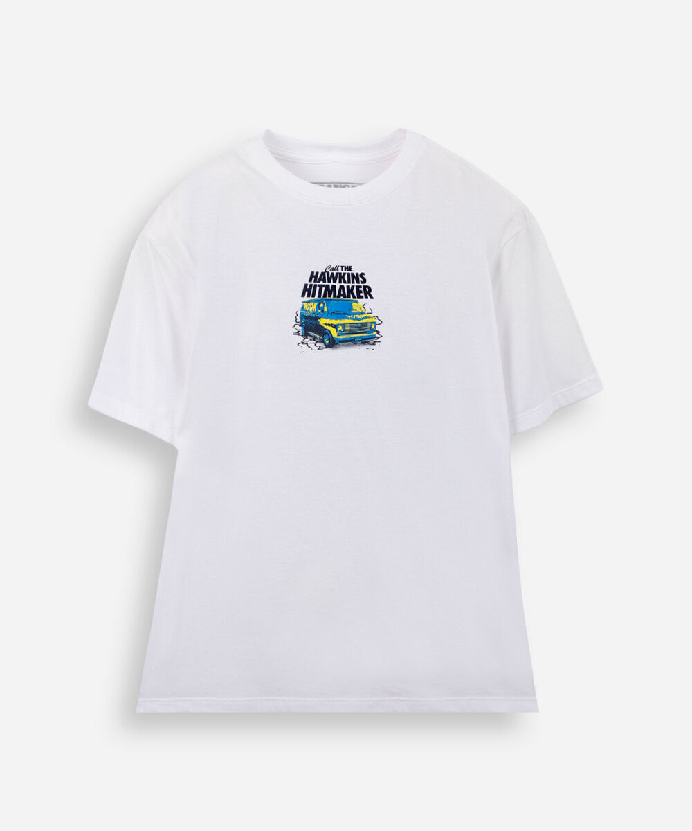 camiseta comfort juvenil de algodão stranger things off white