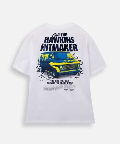 camiseta comfort juvenil de algodão stranger things off white