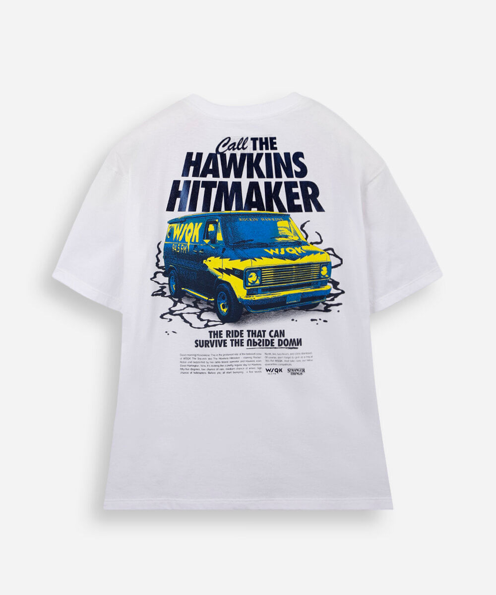 camiseta comfort juvenil de algodão stranger things off white