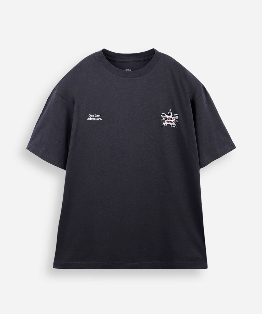 camiseta comfort de algodão juvenil stranger things preta