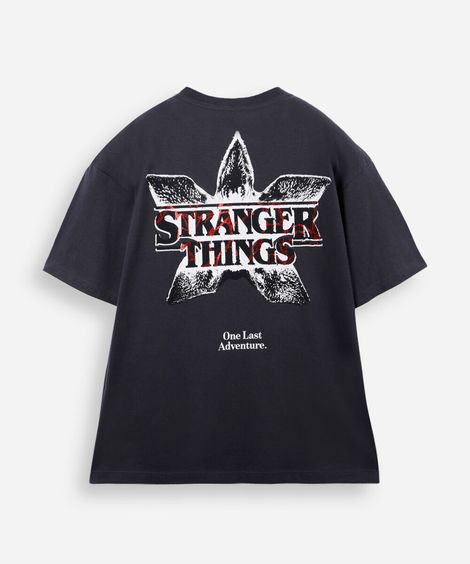camiseta comfort de algodão juvenil stranger things preta