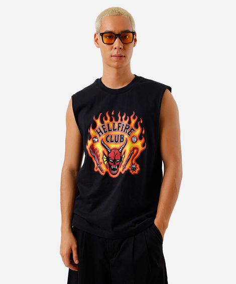 regata machão de algodão stranger things preto