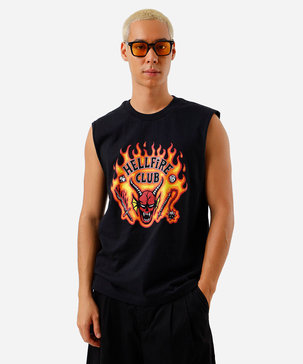 regata machão de algodão stranger things preto