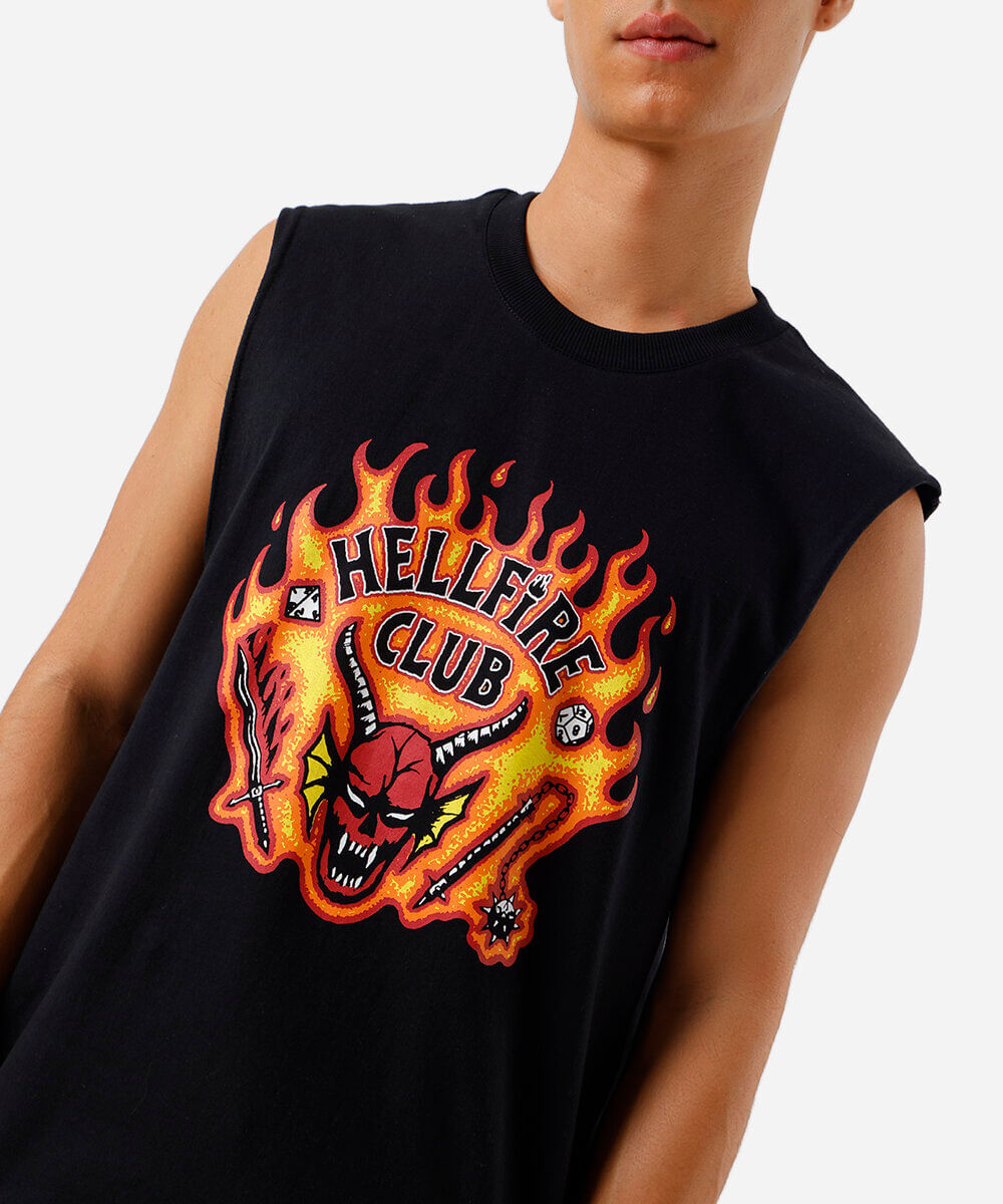regata machão de algodão stranger things preto