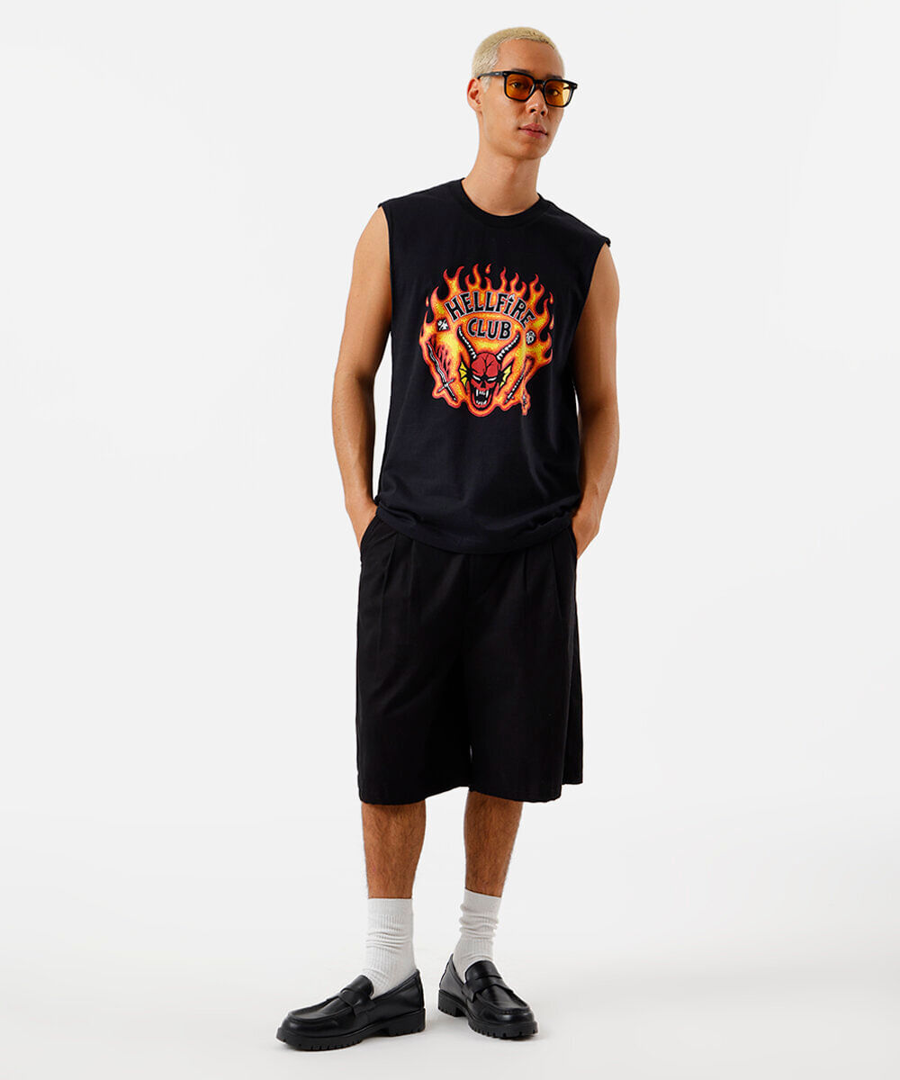 regata machão de algodão stranger things preto