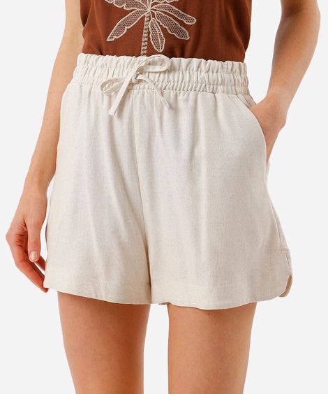 short feminino com linho cós elástico - natural