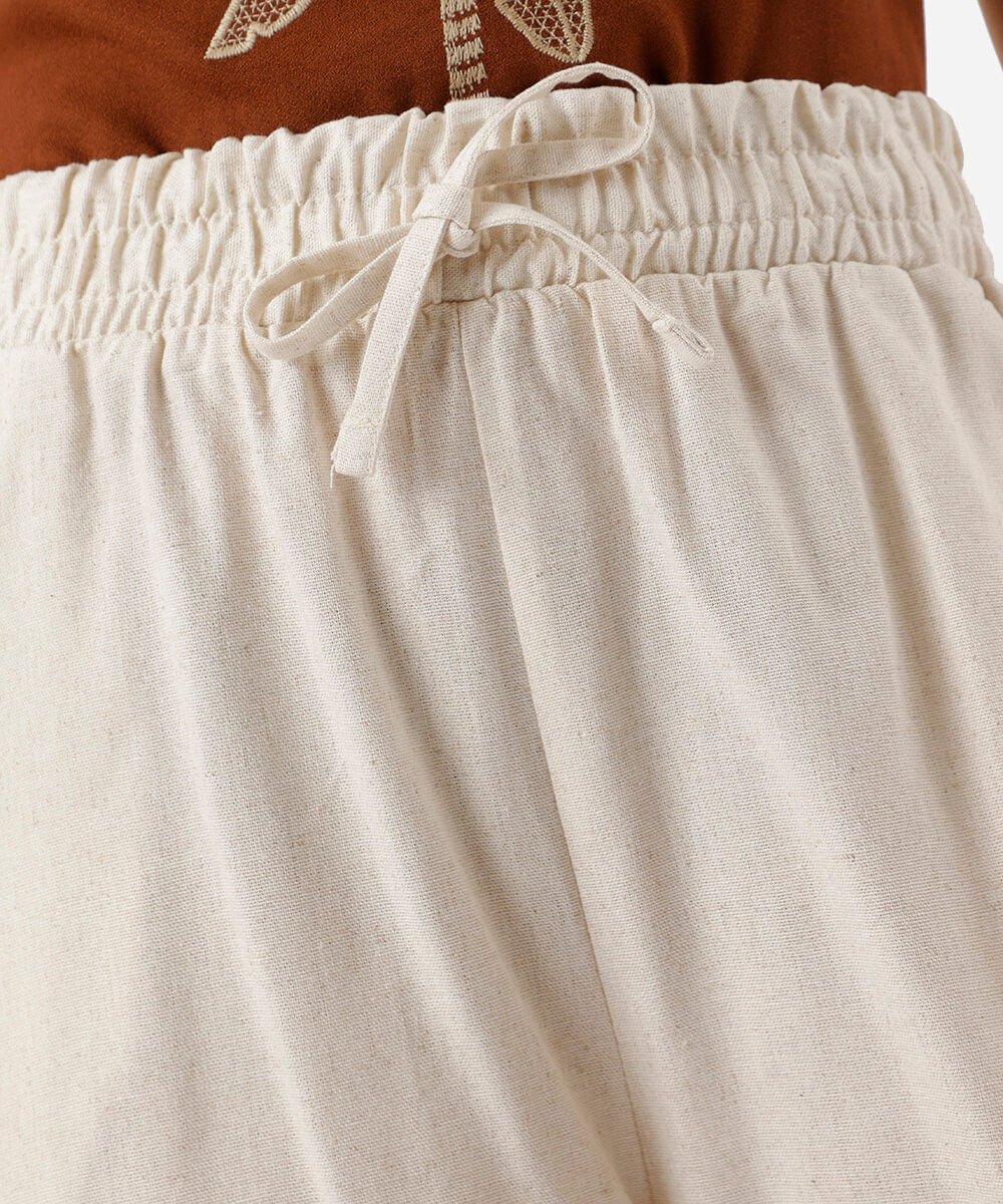 short feminino com linho cós elástico - natural