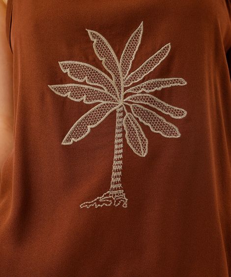 blusa alça fina feminina de viscose bordada marrom